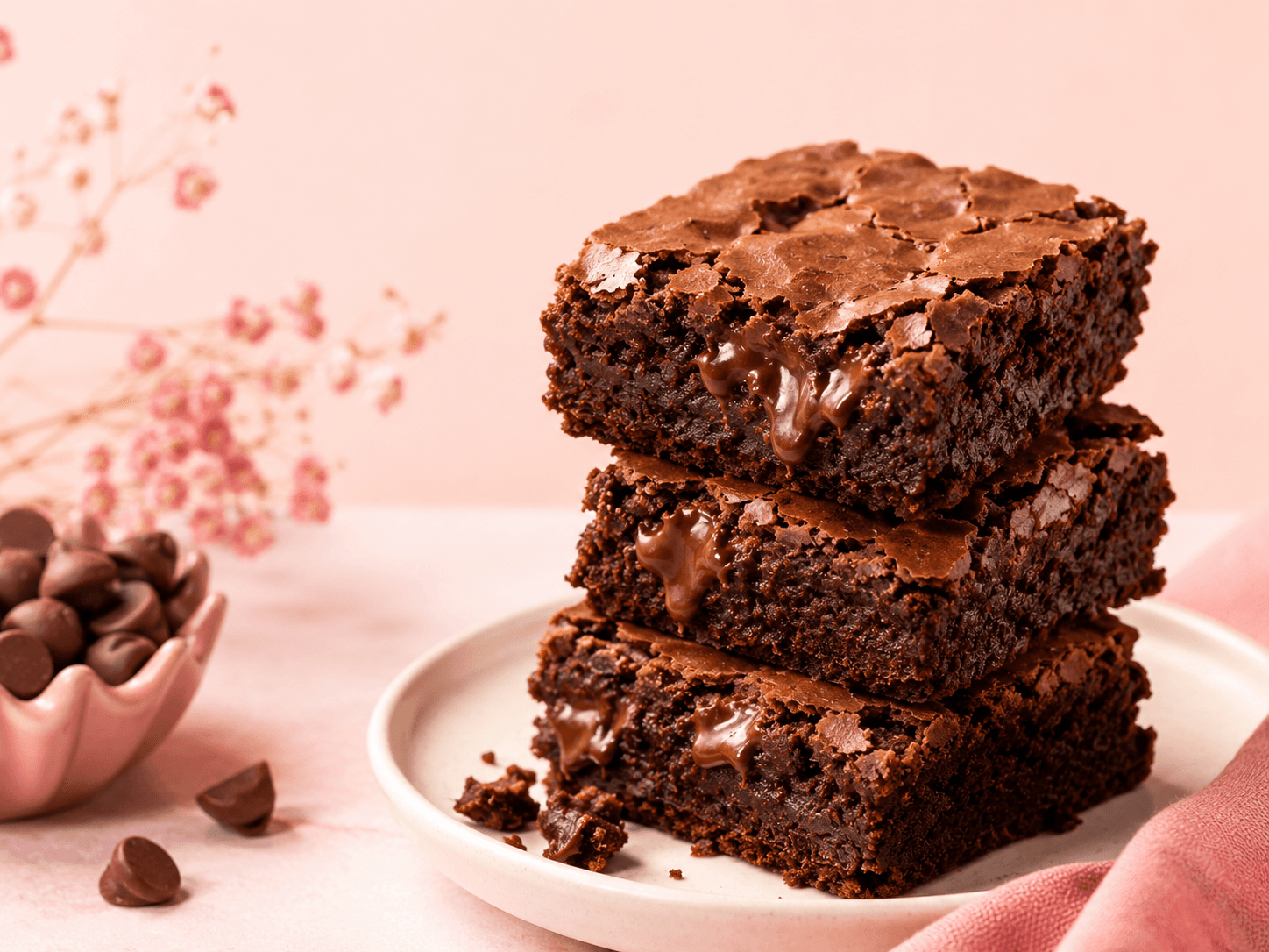 Brownies de chocolate empilhados com recheio cremoso